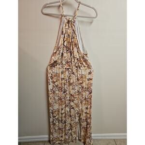 Joie Dress Womens XL Brown Bloom Boho Halter Maxi Pleat Slit Neutral Sundress